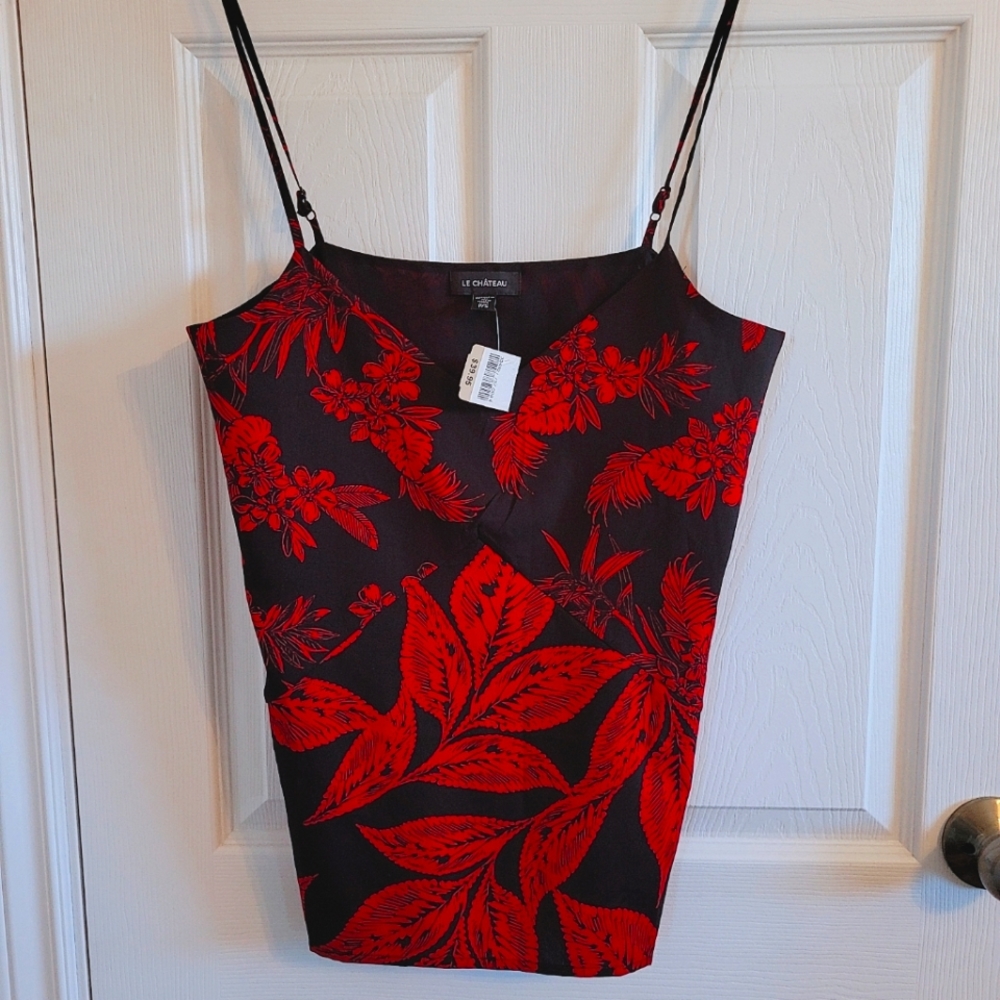 NEW Le Chateau tank top red/black floral